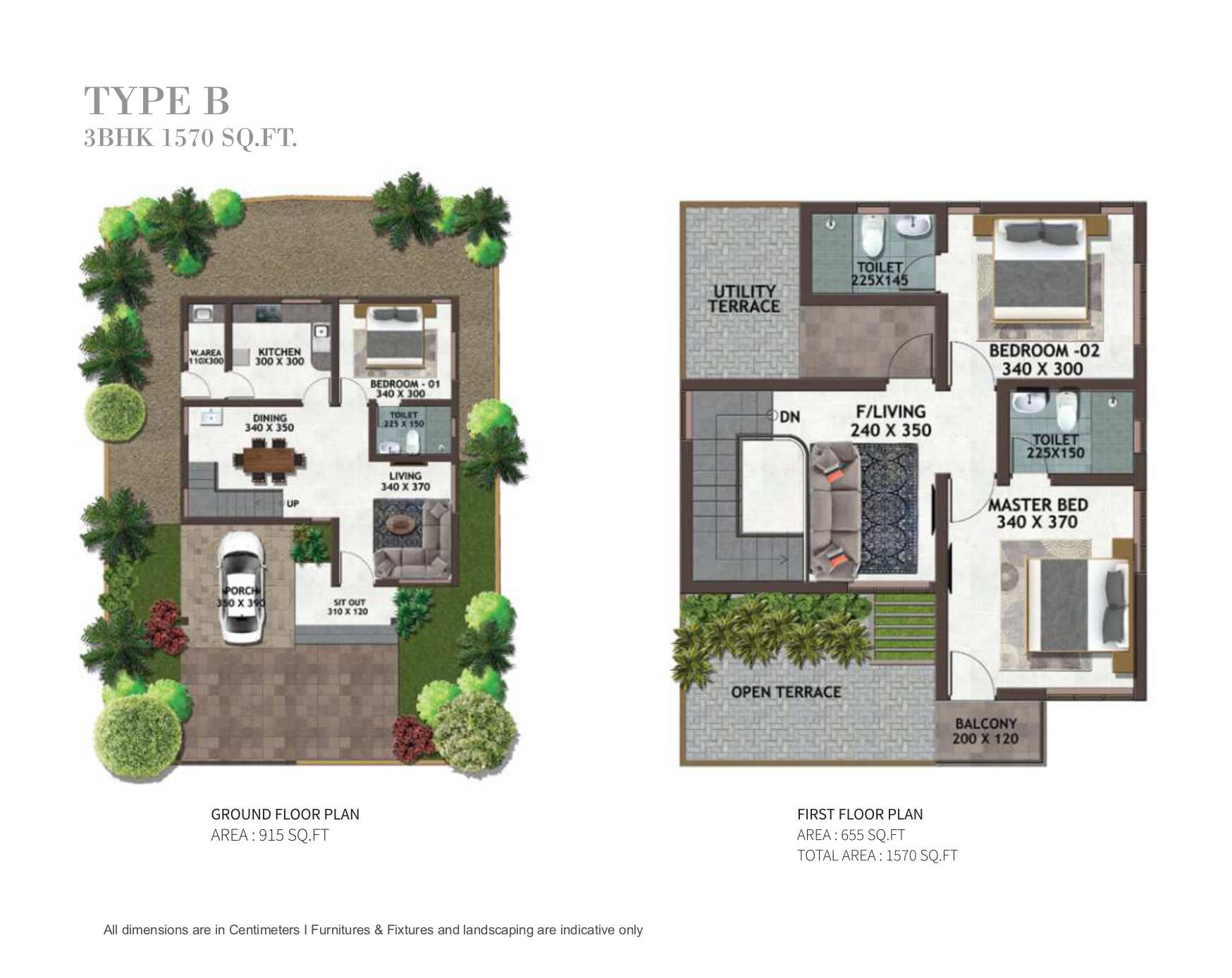 Type B — 3BHK 1570 Sq.Ft.
