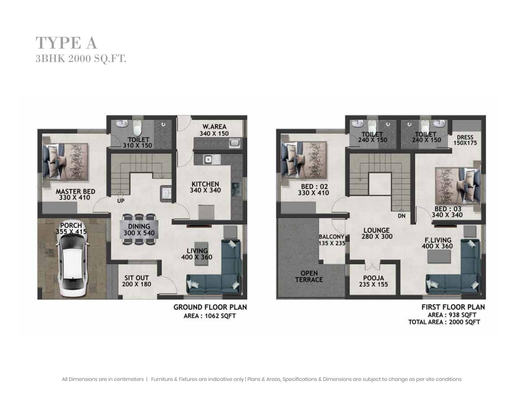 Type A — 3BHK 2000 Sq.Ft.
